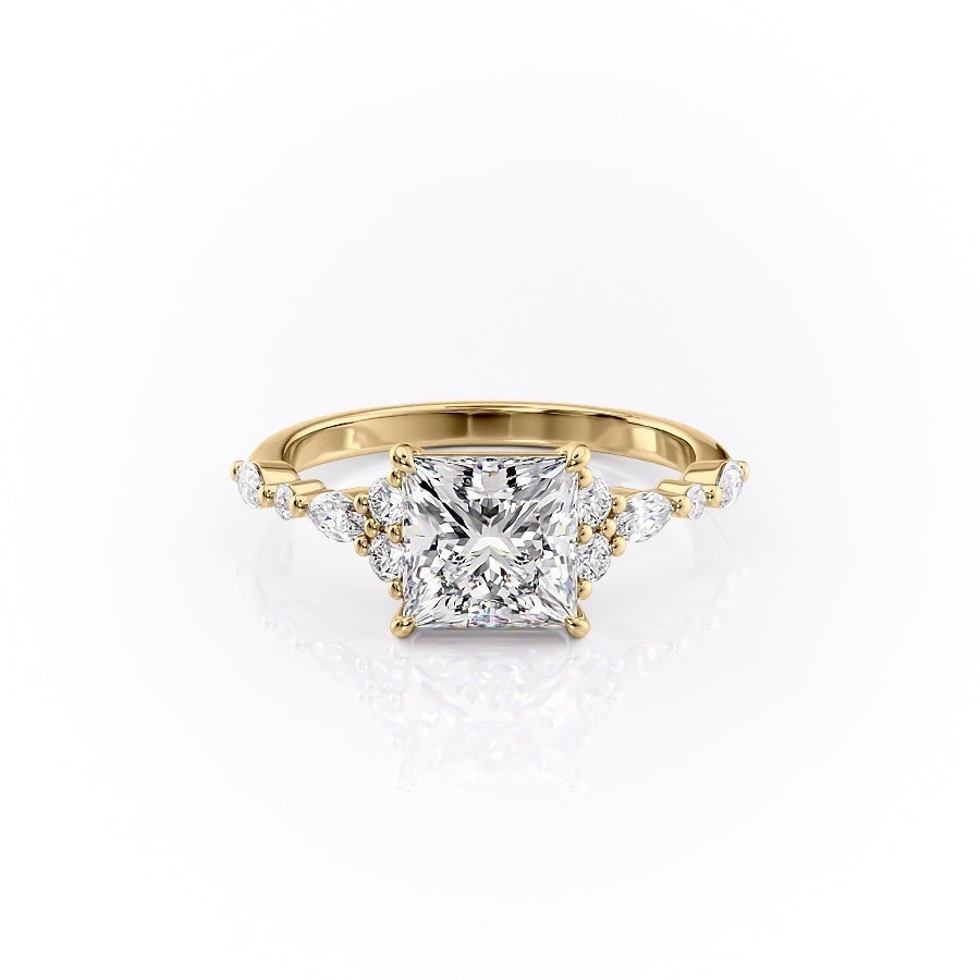 The Isla — Princess Lab Diamond Vintage Pavé Shoulder Engagement Ring