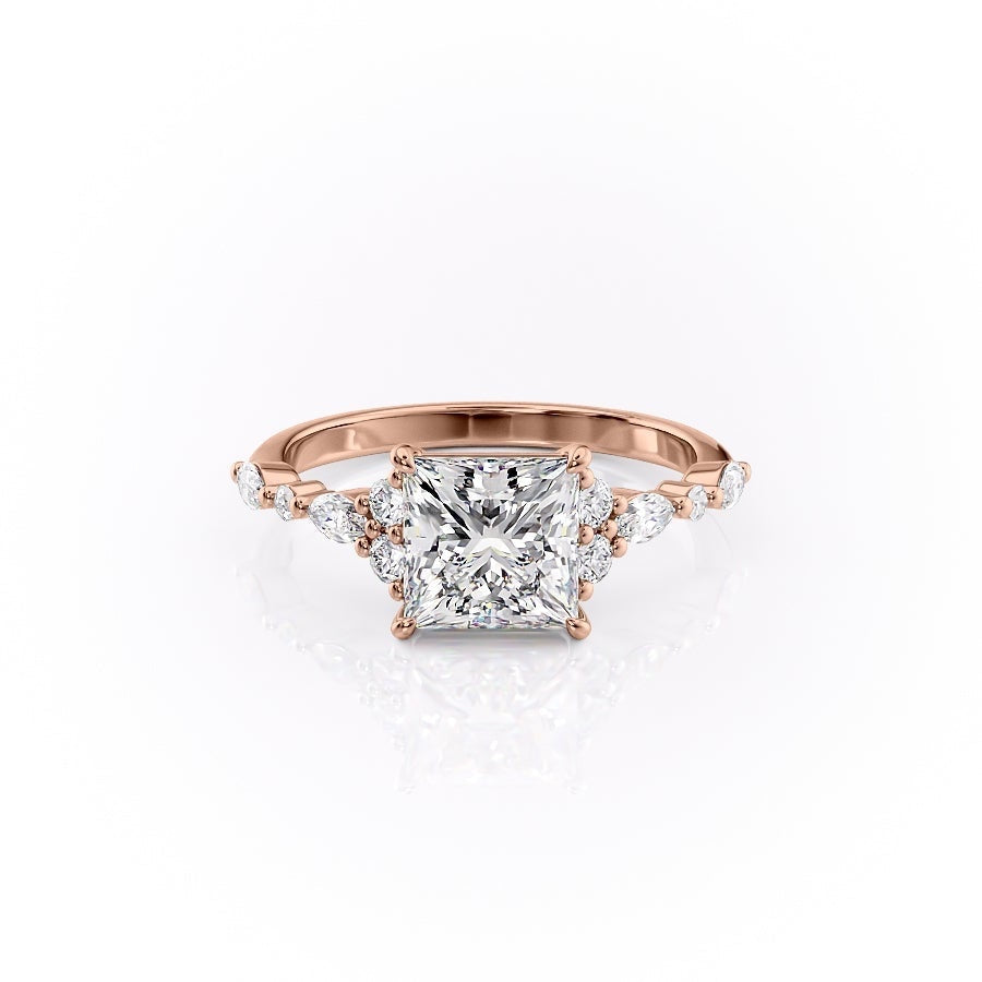 The Isla — Princess Lab Diamond Vintage Pavé Shoulder Engagement Ring