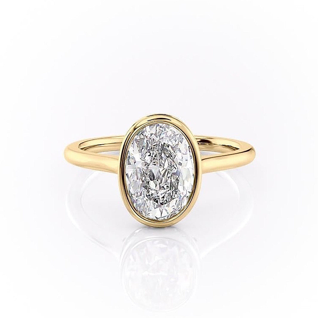 The Eva — Oval Lab Diamond Bezel Secret Halo Engagement Ring