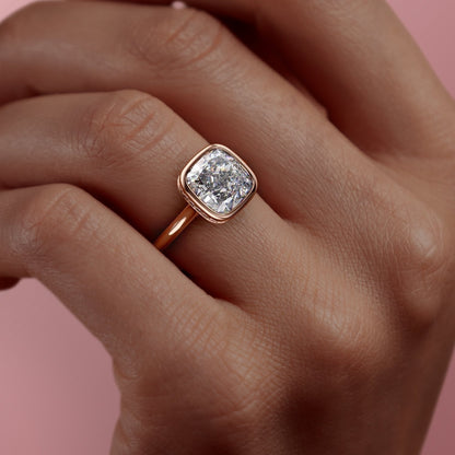The Eva — Cushion Lab Diamond Bezel Secret Halo Engagement Ring