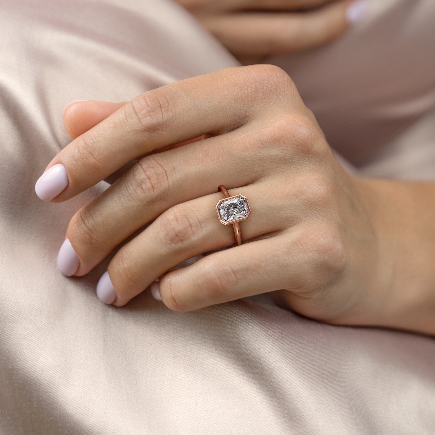 The Eva — Radiant Lab Diamond Bezel Secret Halo Engagement Ring