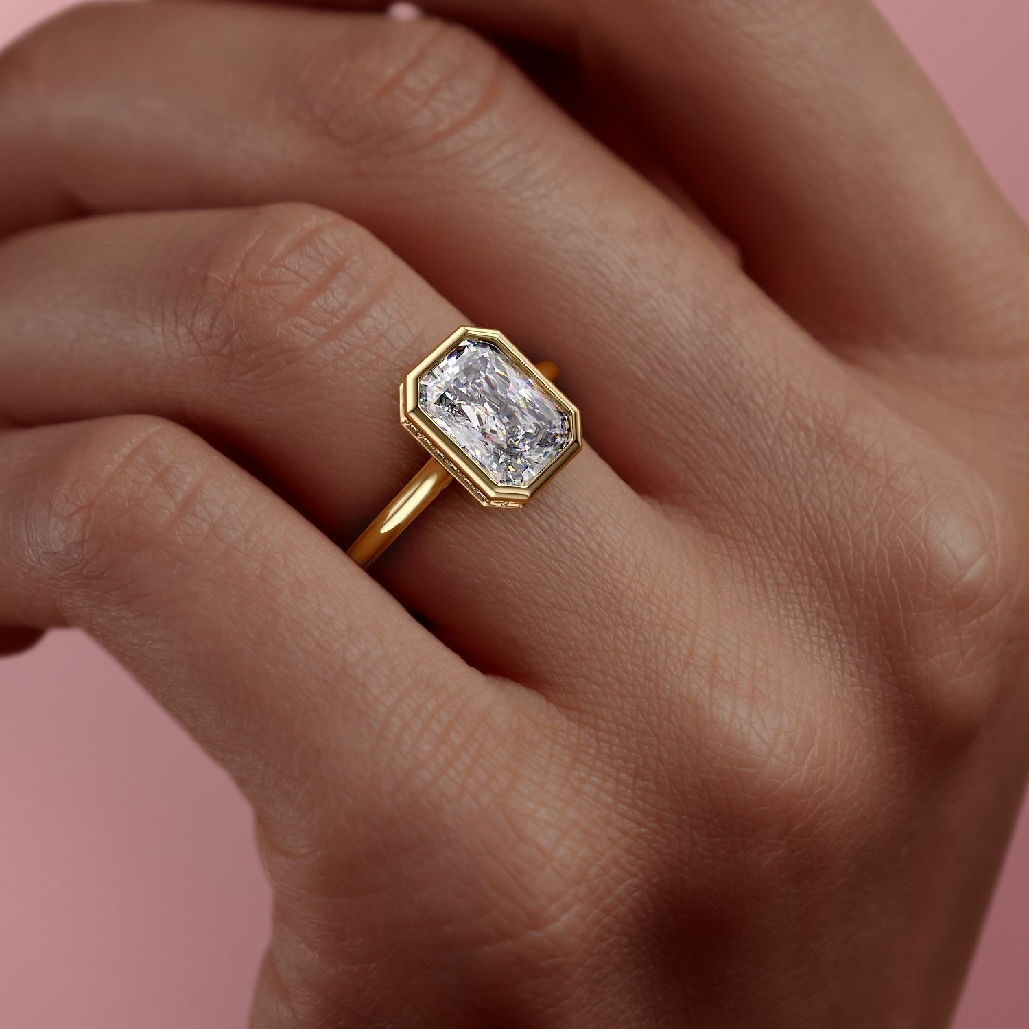 The Eva — Radiant Lab Diamond Bezel Secret Halo Engagement Ring