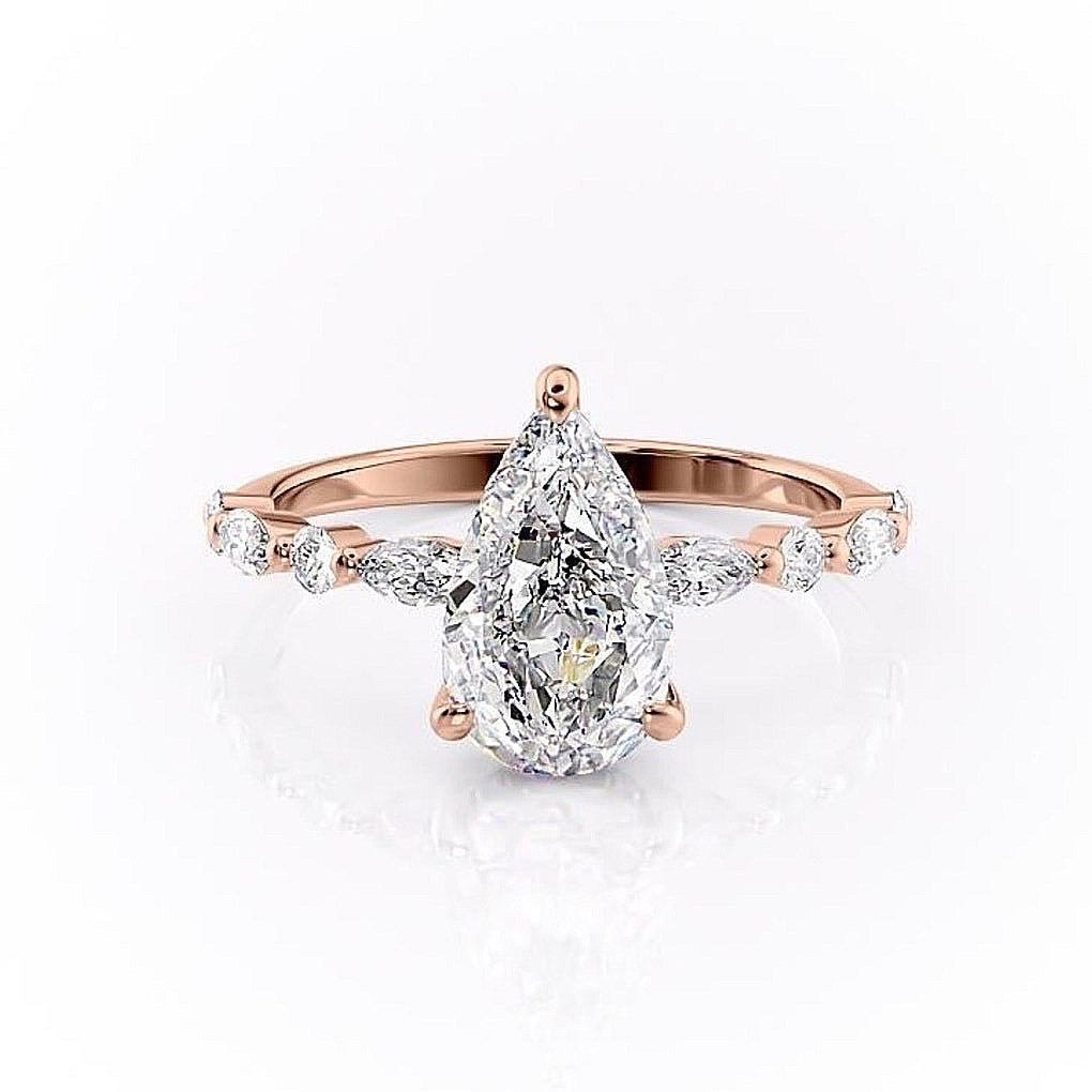 The Rose — Pear Lab Diamond Secret Halo Engagement Ring