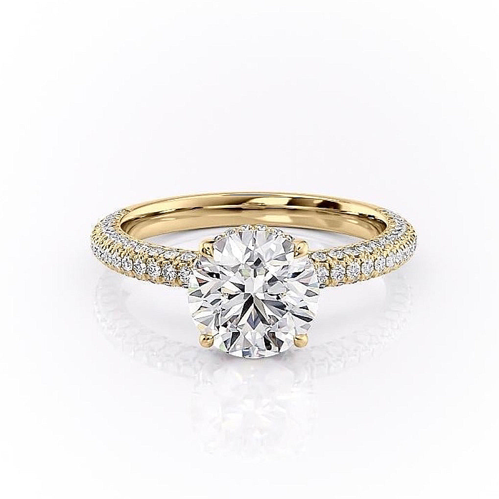 The Celeste — Round Lab Diamond Pavé Shoulder Secret Halo Engagement Ring II