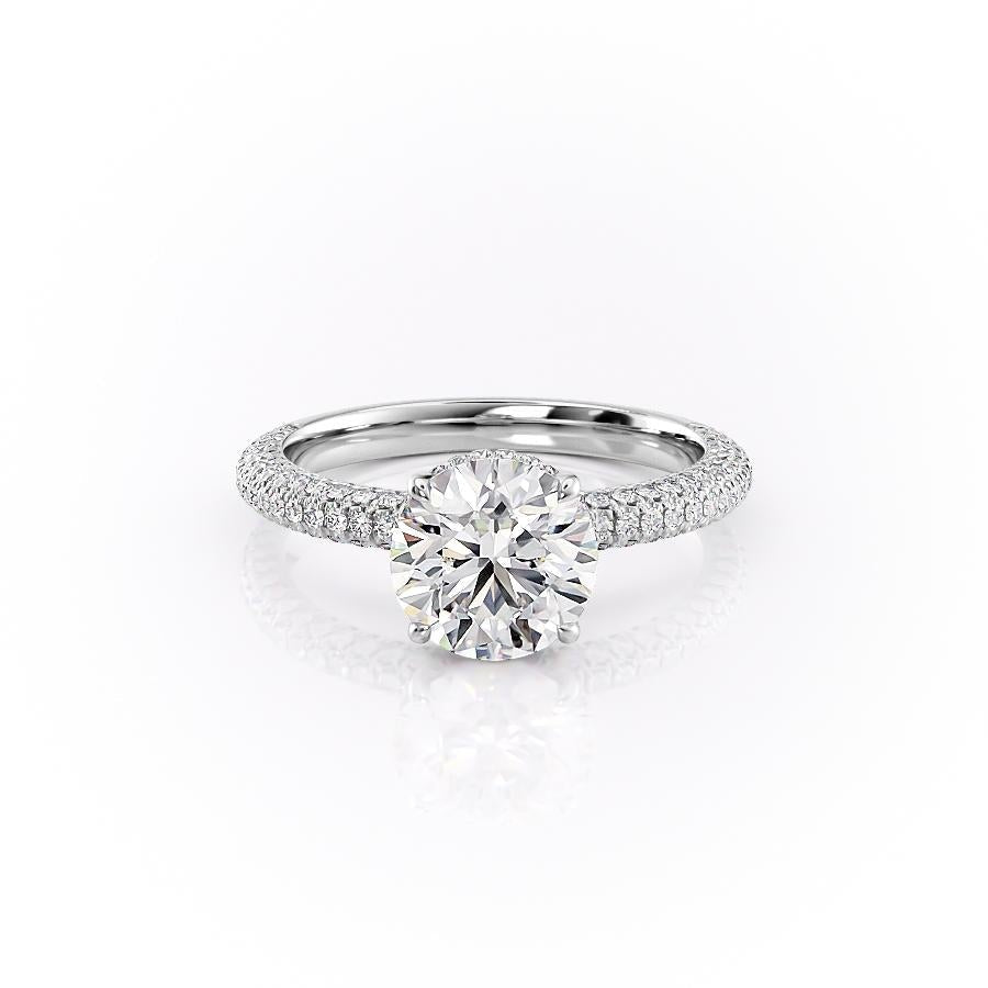 The Celeste — Round Lab Diamond Pavé Shoulder Secret Halo Engagement Ring II