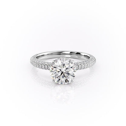 The Celeste — Round Lab Diamond Pavé Shoulder Secret Halo Engagement Ring II