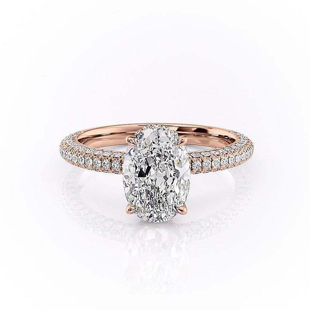 The Celeste — Oval Lab Diamond Pavé Shoulder Secret Halo Engagement Ring II