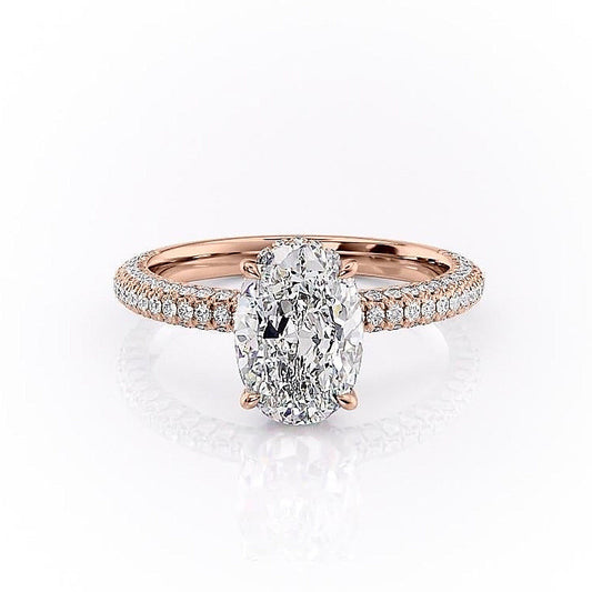 The Celeste — Oval Lab Diamond Pavé Shoulder Secret Halo Engagement Ring II