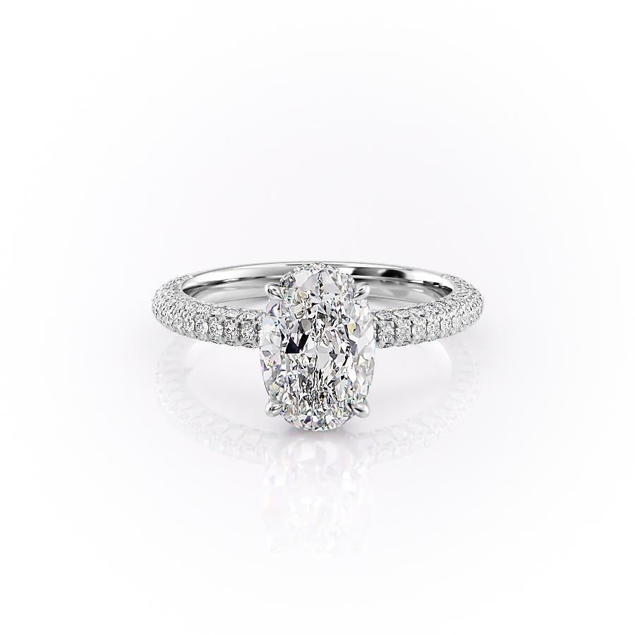 The Celeste — Oval Lab Diamond Pavé Shoulder Secret Halo Engagement Ring II