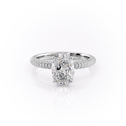 The Celeste — Oval Lab Diamond Pavé Shoulder Secret Halo Engagement Ring II