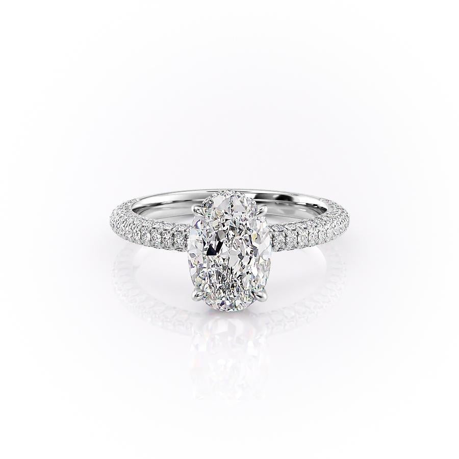 The Celeste — Oval Lab Diamond Pavé Shoulder Secret Halo Engagement Ring II