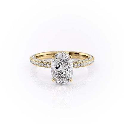 The Celeste — Oval Lab Diamond Pavé Shoulder Secret Halo Engagement Ring II