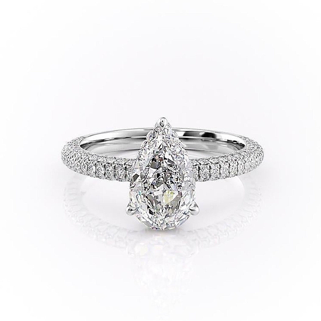 The Celeste — Pear Lab Diamond Pavé Shoulder Secret Halo Engagement Ring II