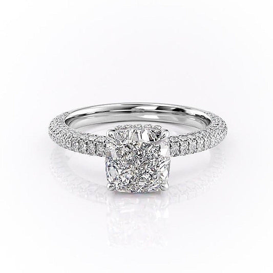The Celeste — Cushion Lab Diamond Pavé Shoulder Secret Halo Engagement Ring II