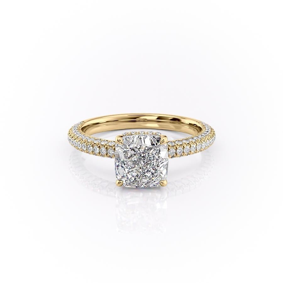 The Celeste — Cushion Lab Diamond Pavé Shoulder Secret Halo Engagement Ring II