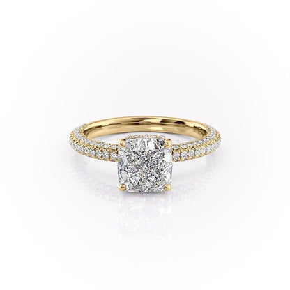 The Celeste — Cushion Lab Diamond Pavé Shoulder Secret Halo Engagement Ring II