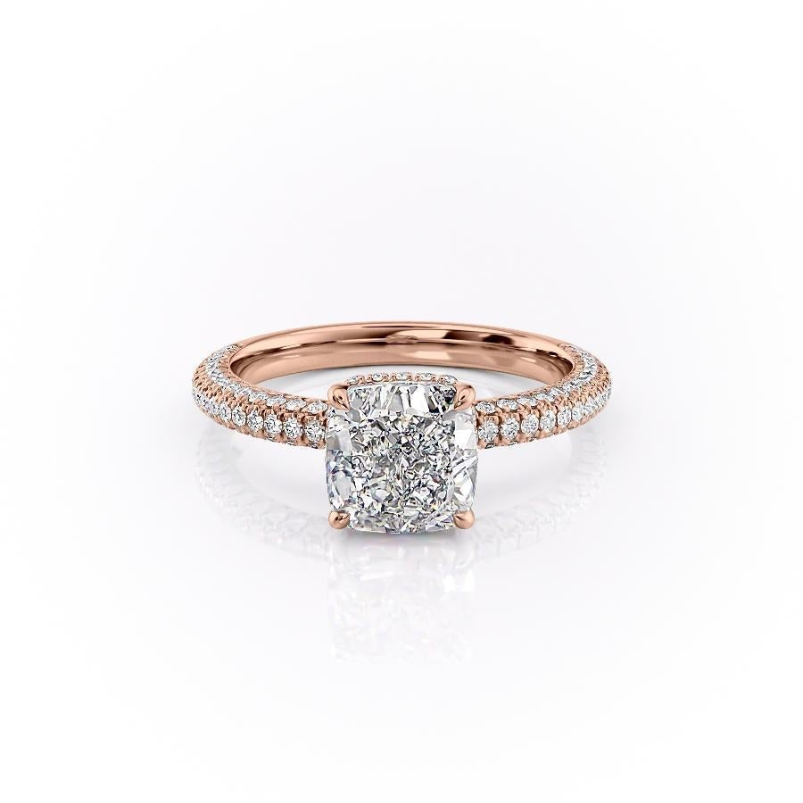 The Celeste — Cushion Lab Diamond Pavé Shoulder Secret Halo Engagement Ring II