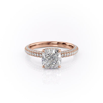 The Celeste — Cushion Lab Diamond Pavé Shoulder Secret Halo Engagement Ring II