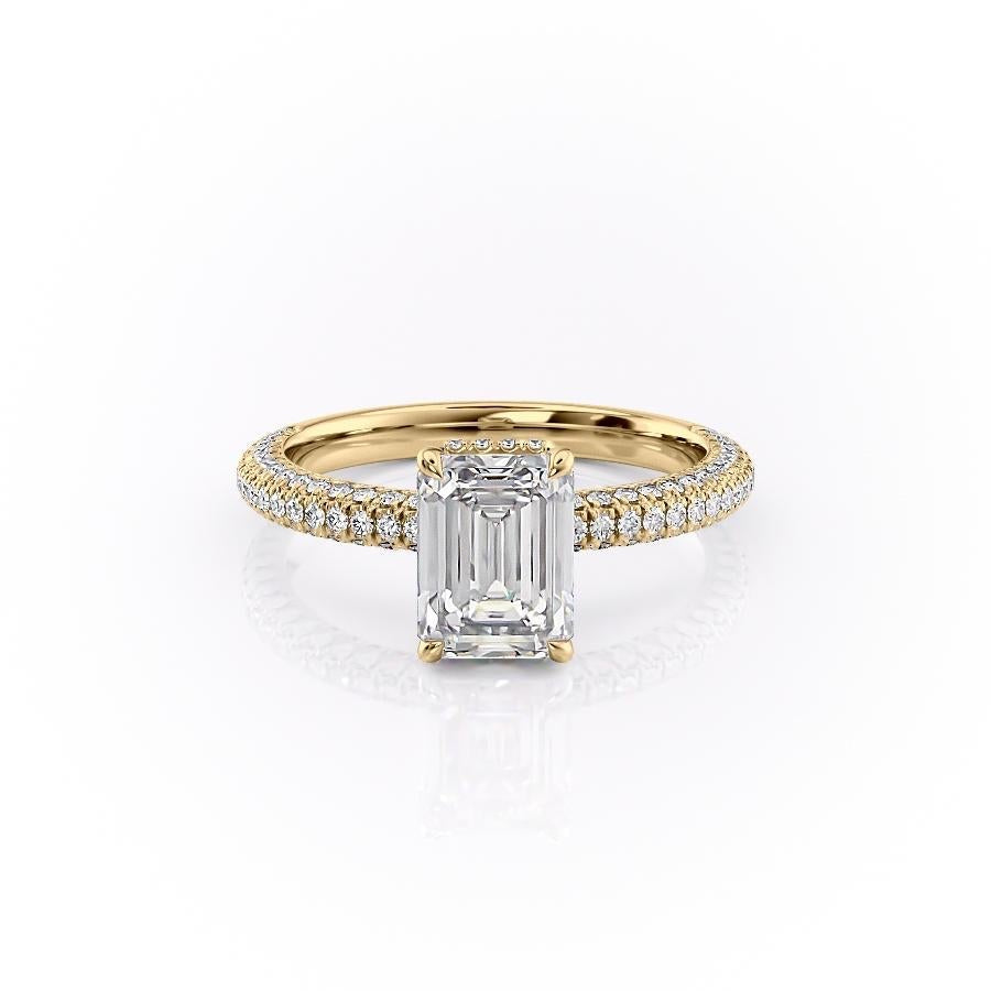 The Celeste — Emerald Lab Diamond Pavé Shoulder Secret Halo Engagement Ring II