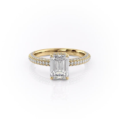 The Celeste — Emerald Lab Diamond Pavé Shoulder Secret Halo Engagement Ring II