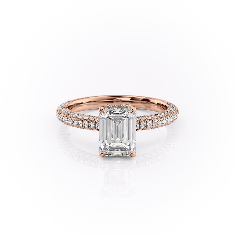 The Celeste — Emerald Lab Diamond Pavé Shoulder Secret Halo Engagement Ring II