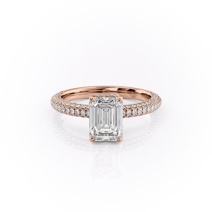 The Celeste — Emerald Lab Diamond Pavé Shoulder Secret Halo Engagement Ring II