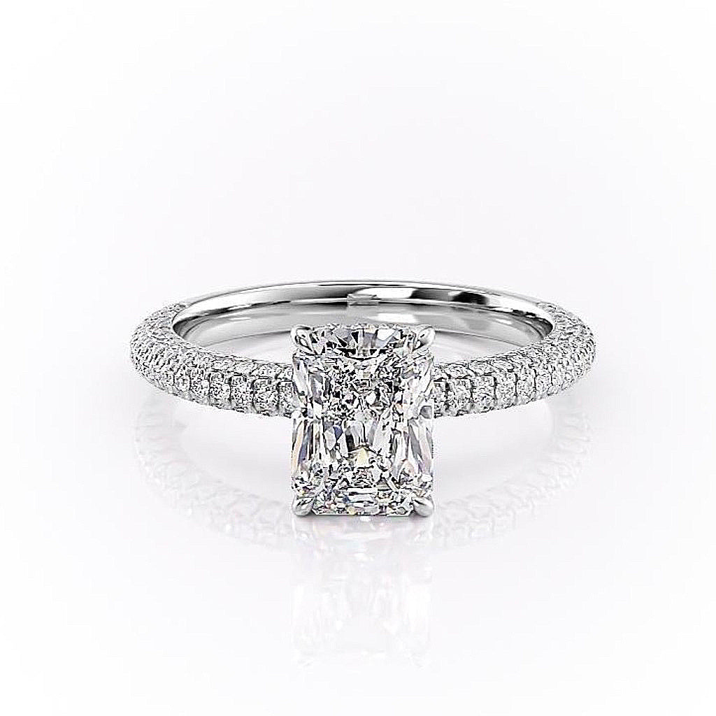 The Celeste — Radiant Lab Diamond Pavé Shoulder Secret Halo Engagement Ring II