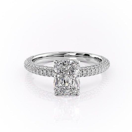 The Celeste — Radiant Lab Diamond Pavé Shoulder Secret Halo Engagement Ring II