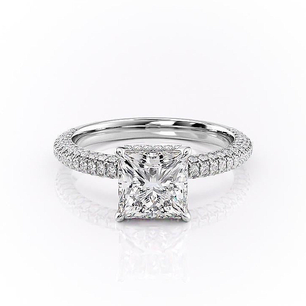 The Celeste — Princess Lab Diamond Pavé Shoulder Secret Halo Engagement Ring V