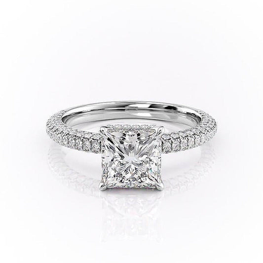 The Celeste — Princess Lab Diamond Pavé Shoulder Secret Halo Engagement Ring V