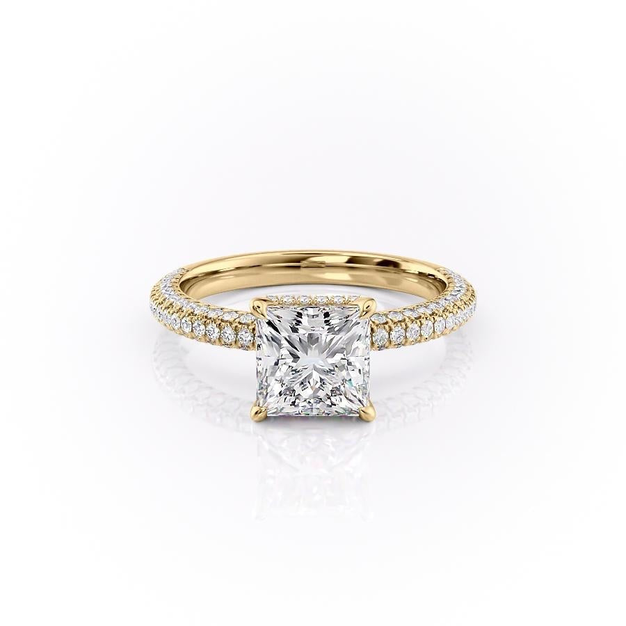 The Celeste — Princess Lab Diamond Pavé Shoulder Secret Halo Engagement Ring V