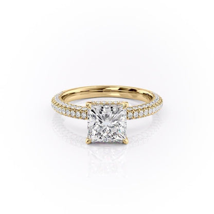 The Celeste — Princess Lab Diamond Pavé Shoulder Secret Halo Engagement Ring V