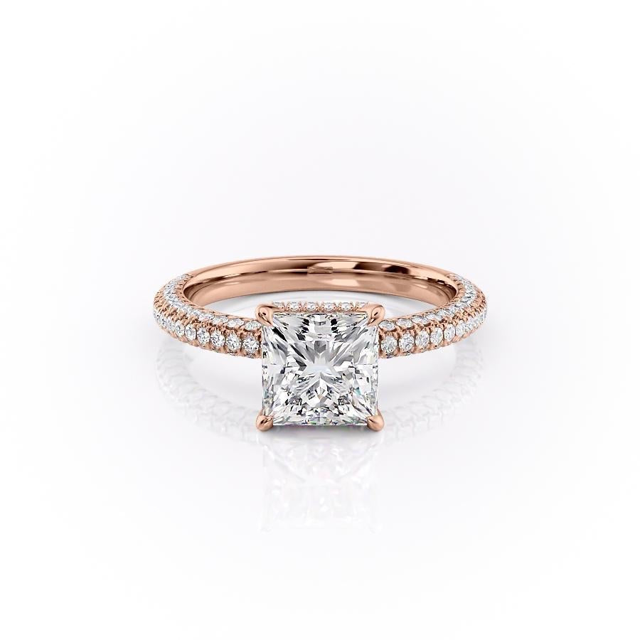 The Celeste — Princess Lab Diamond Pavé Shoulder Secret Halo Engagement Ring V