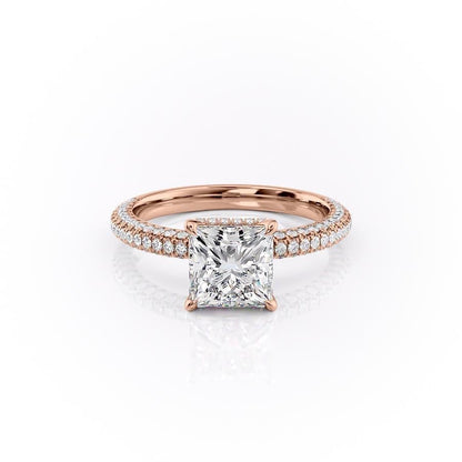 The Celeste — Princess Lab Diamond Pavé Shoulder Secret Halo Engagement Ring V