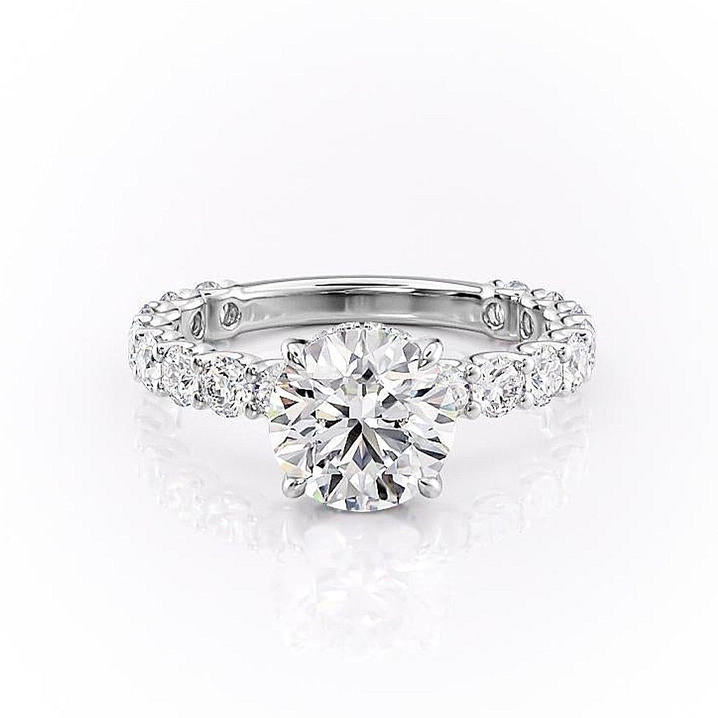 The Celeste — Round Lab Diamond Pavé Shoulder Secret Halo Engagement Ring