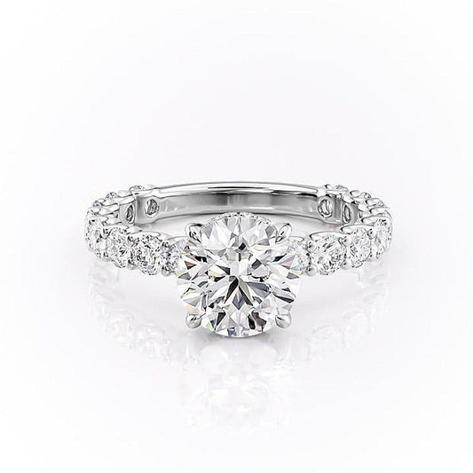 The Celeste — Round Lab Diamond Pavé Shoulder Secret Halo Engagement Ring