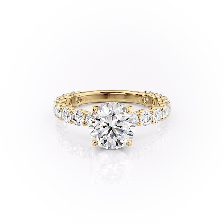 The Celeste — Round Lab Diamond Pavé Shoulder Secret Halo Engagement Ring