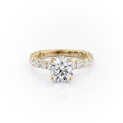 The Celeste — Round Lab Diamond Pavé Shoulder Secret Halo Engagement Ring