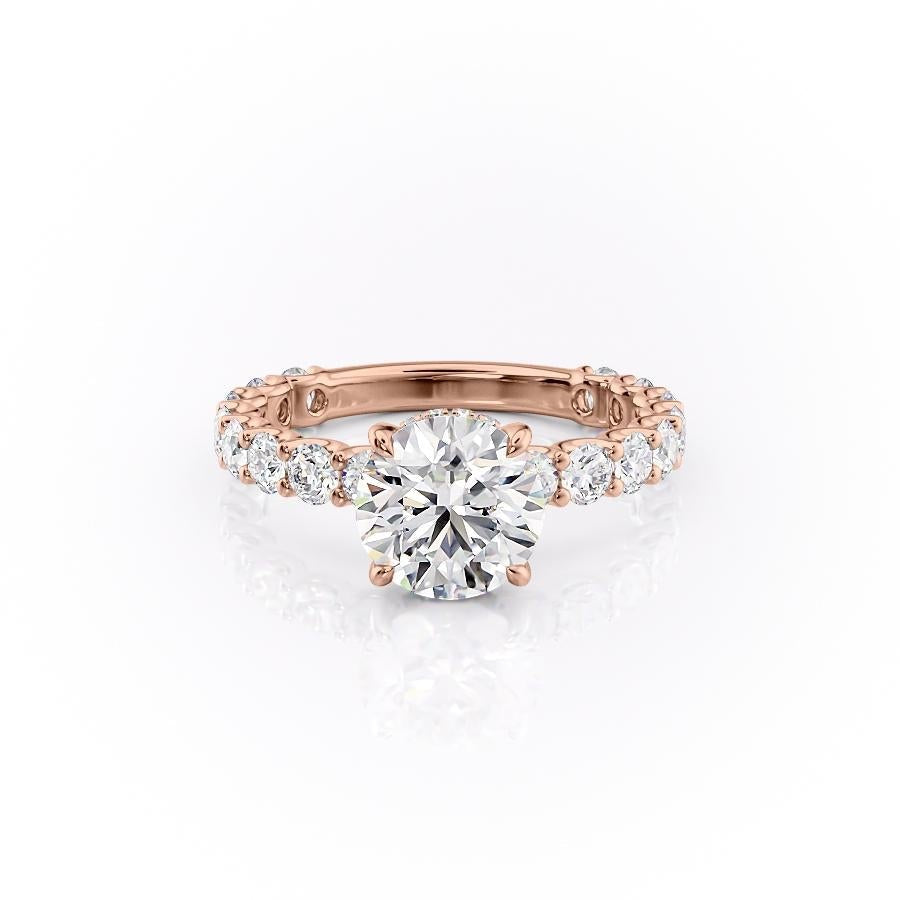 The Celeste — Round Lab Diamond Pavé Shoulder Secret Halo Engagement Ring