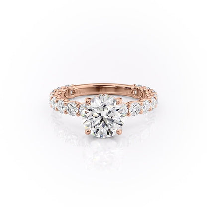 The Celeste — Round Lab Diamond Pavé Shoulder Secret Halo Engagement Ring