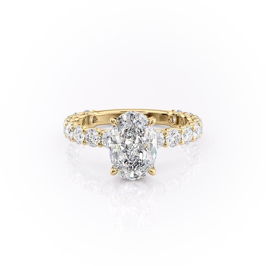 The Celeste — Oval Lab Diamond Pavé Shoulder Secret Halo Engagement Ring