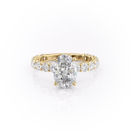 The Celeste — Oval Lab Diamond Pavé Shoulder Secret Halo Engagement Ring
