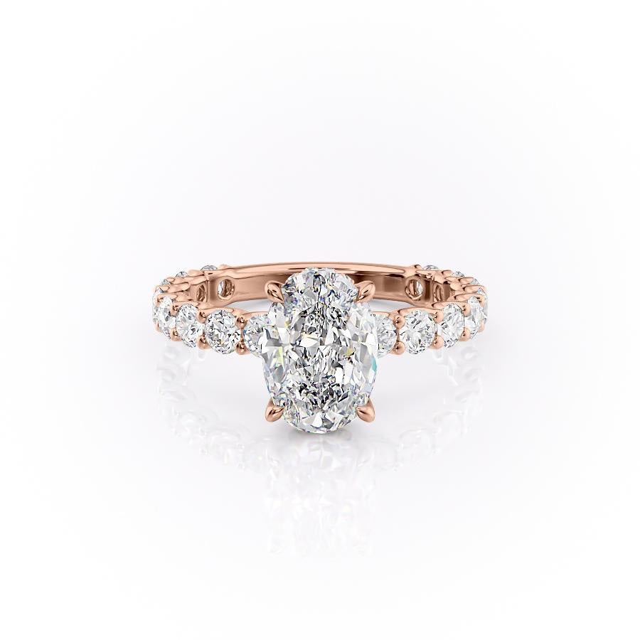 The Celeste — Oval Lab Diamond Pavé Shoulder Secret Halo Engagement Ring
