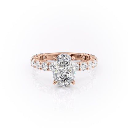 The Celeste — Oval Lab Diamond Pavé Shoulder Secret Halo Engagement Ring