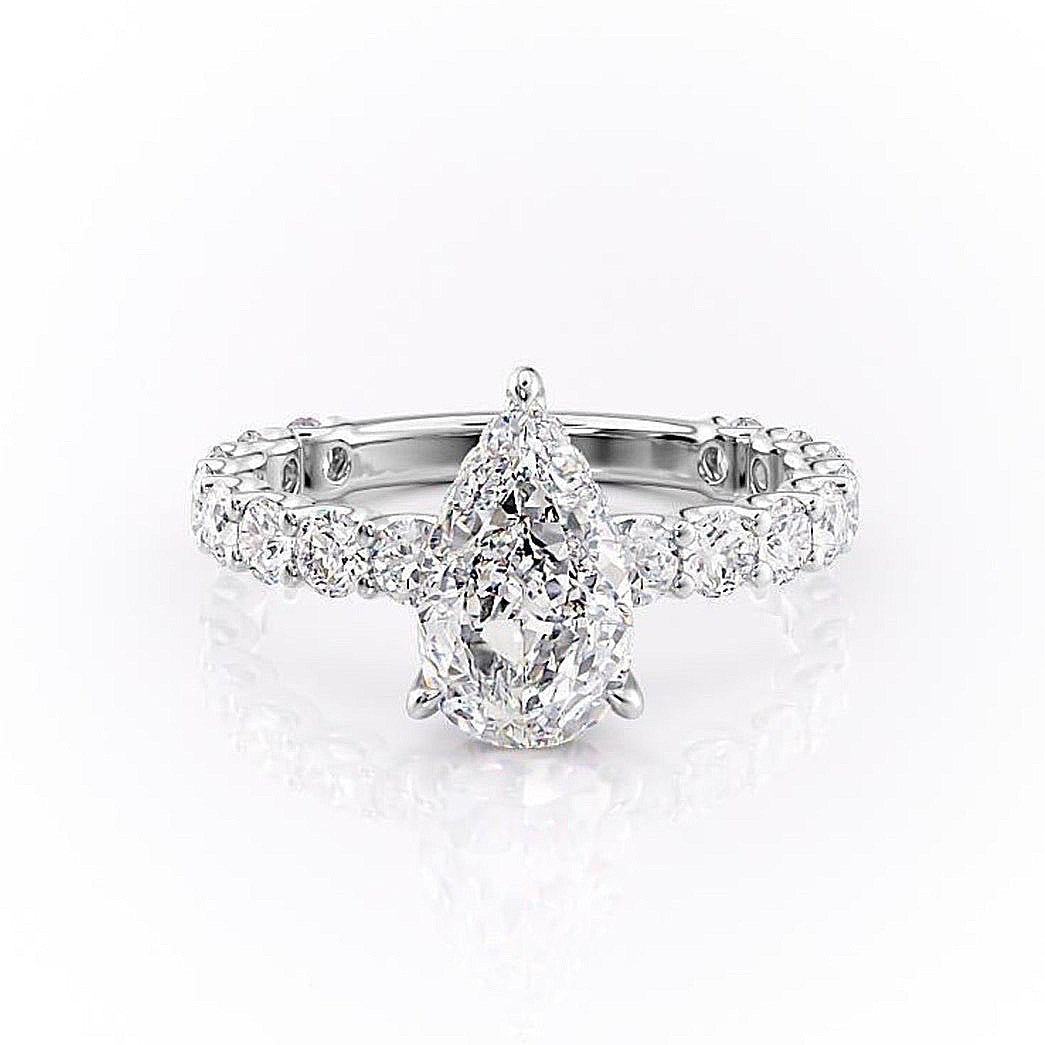 The Celeste — Pear Lab Diamond Pavé Shoulder Secret Halo Engagement Ring