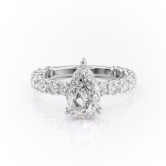 The Celeste — Pear Lab Diamond Pavé Shoulder Secret Halo Engagement Ring