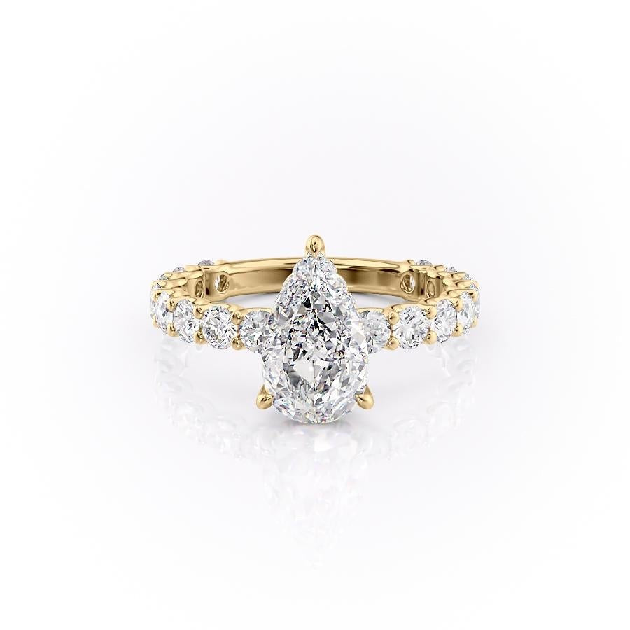 The Celeste — Pear Lab Diamond Pavé Shoulder Secret Halo Engagement Ring