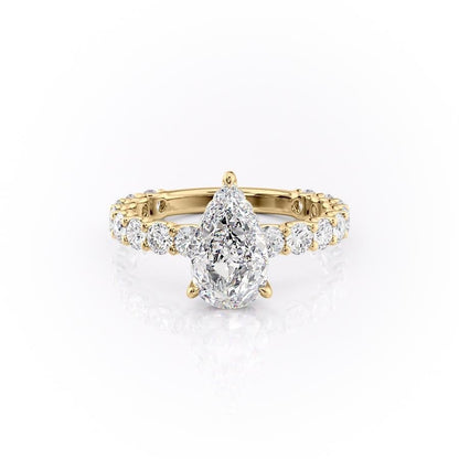 The Celeste — Pear Lab Diamond Pavé Shoulder Secret Halo Engagement Ring