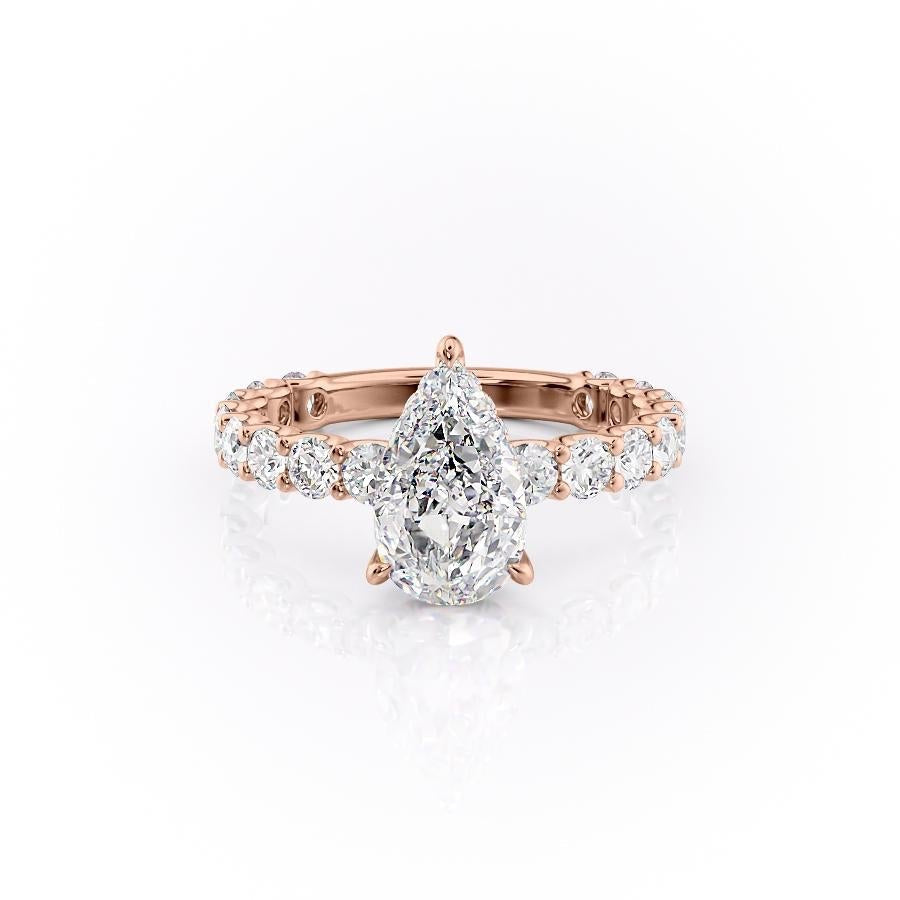 The Celeste — Pear Lab Diamond Pavé Shoulder Secret Halo Engagement Ring
