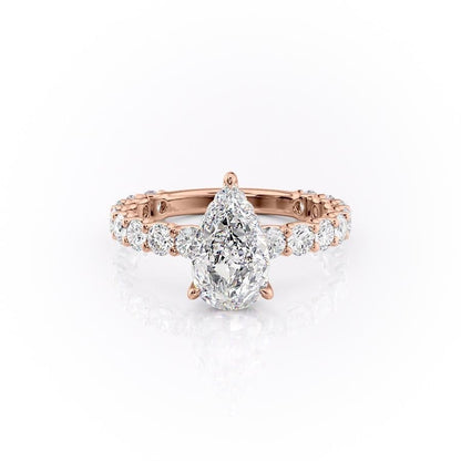 The Celeste — Pear Lab Diamond Pavé Shoulder Secret Halo Engagement Ring